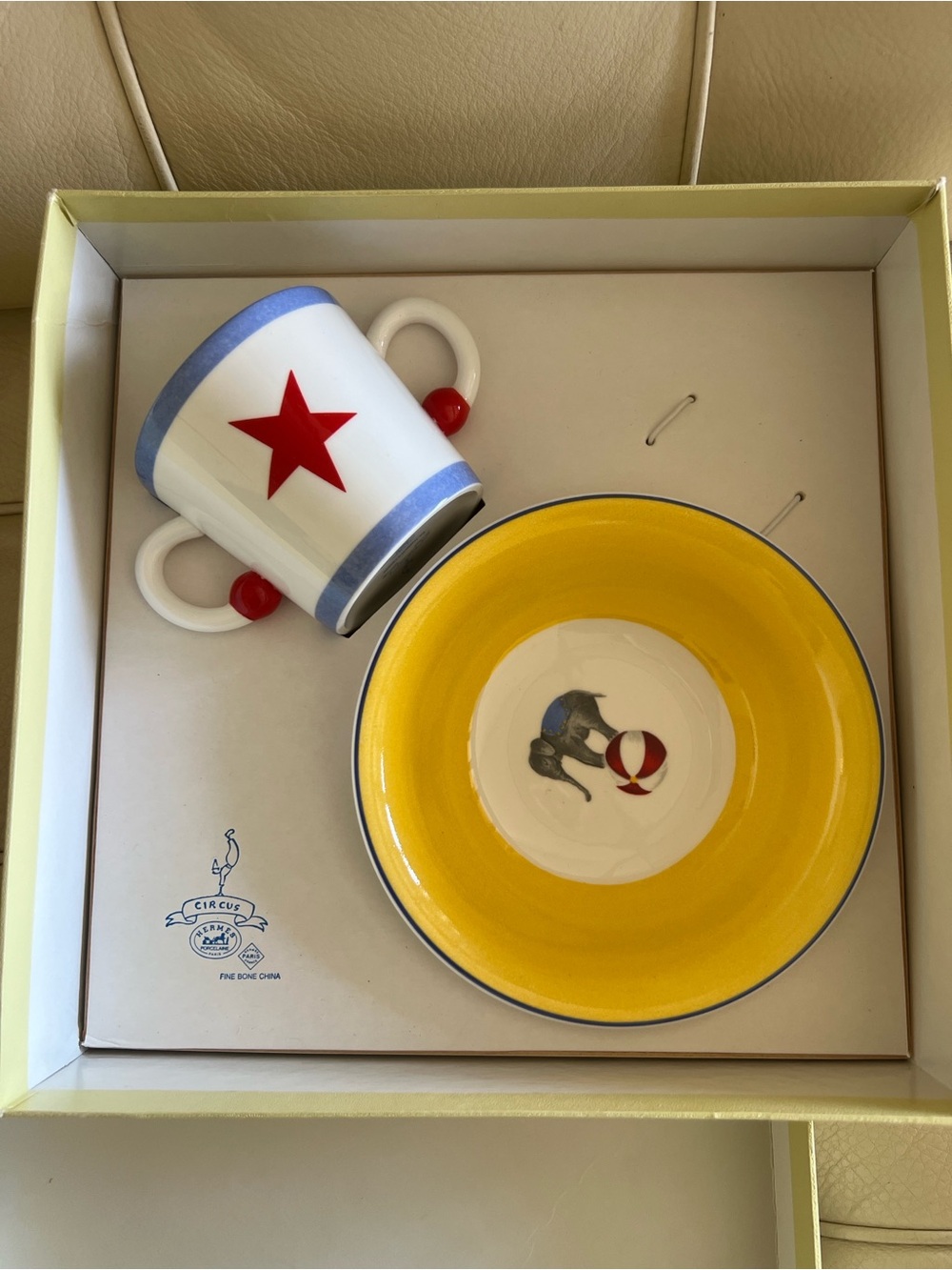 Hermes authentic vintage Circus Porcelain Set in Blue and Yellow